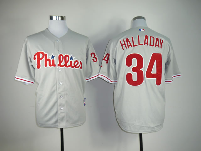 Men Philadelphia Phillies 34 Halladay Grey MLB Jerseys